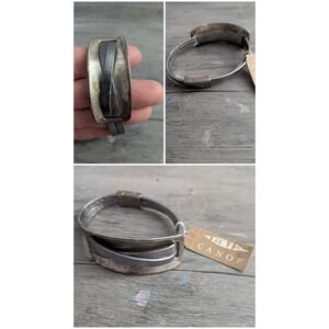 Canoe Goods Metallic Grey Leather and Silver Tone Metal Cuff Bracelet NEW